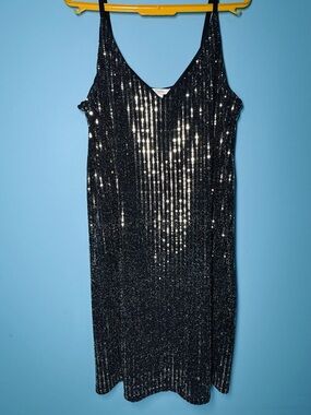 Candie's XL Black and Gold Sequin Striped V-Neck Slip
Dress